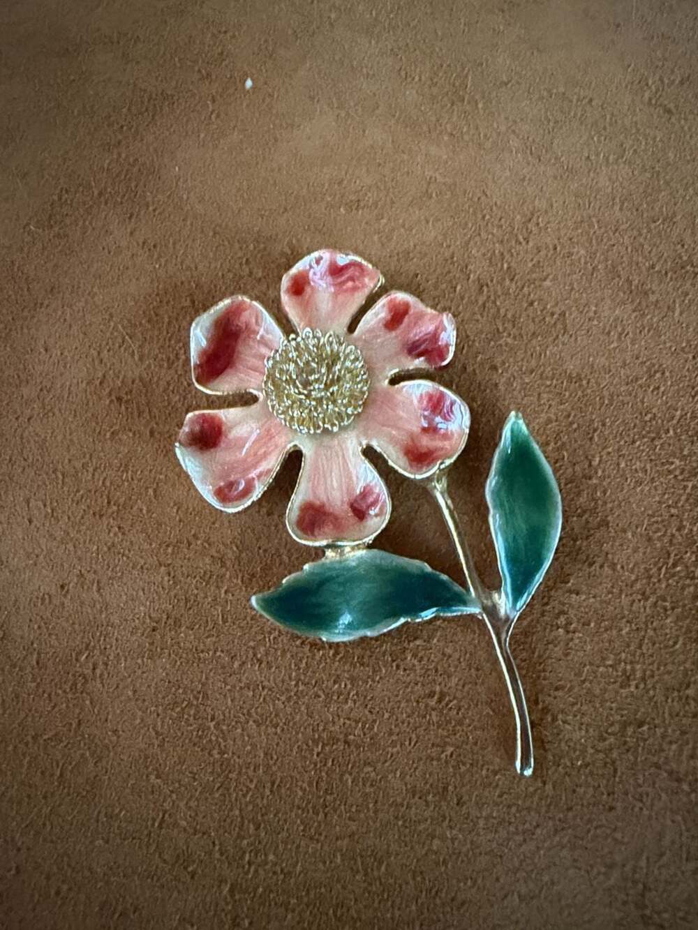 Baked Enamel Orange Flower Broach, 1950's Beautifully Classic